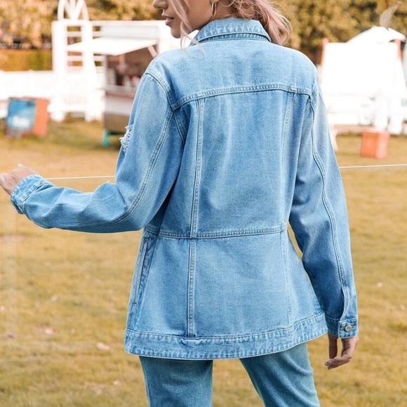 SHEIN Button Front Ripped Denim Jacket - Picture 3 of 3